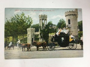 View at Entrance to Krug Park Postcard St. Joseph MO Horse Carriage People