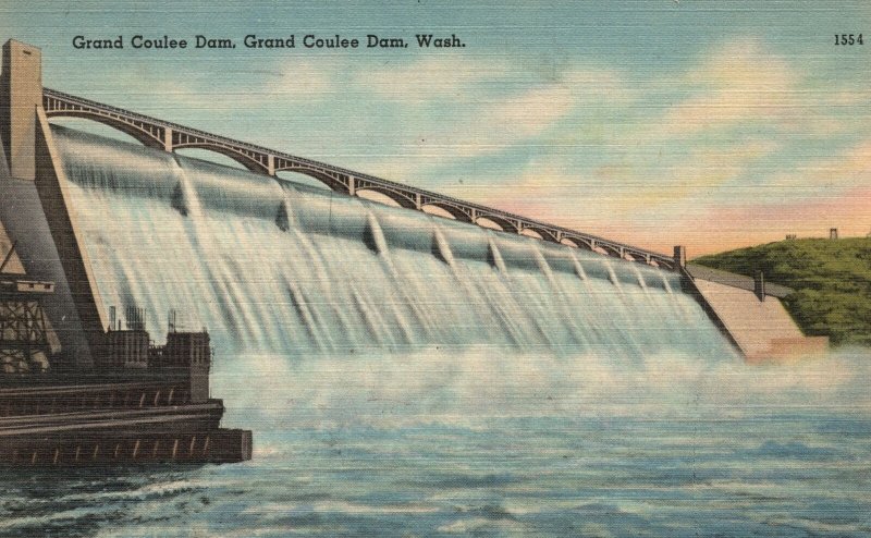 Vintage Postcard 1950's Grand Coulee Dam Spectacular Sight Reservoir Washington