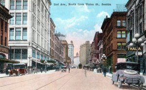 Circa 1920's 2nd Ave North From Union St Seattle Washington Vintage Postcard F24