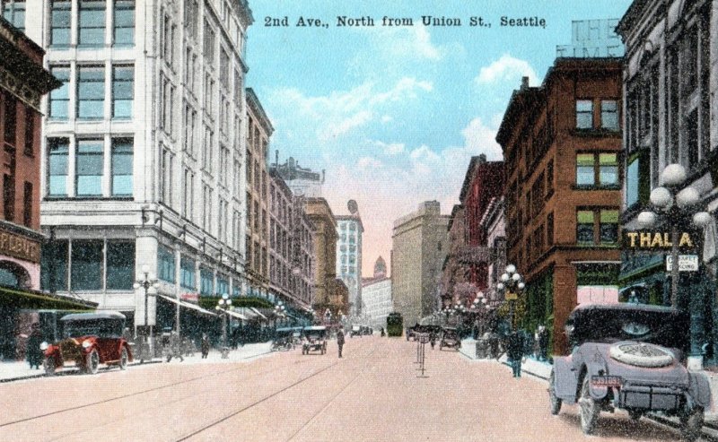 Circa 1920's 2nd Ave North From Union St Seattle Washington Vintage Postcard F24 