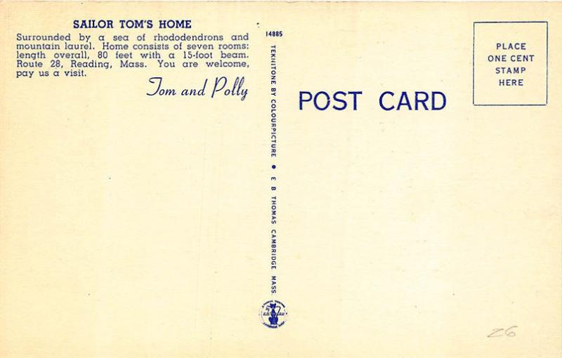 Reading MA Sailor Tom's Home on Route 28 The Ship Postcard