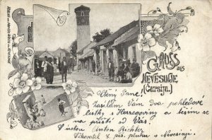 bosnia and herzegovina, NEVESINJE, Street Scene, Mosque Islam (1899) Postcard