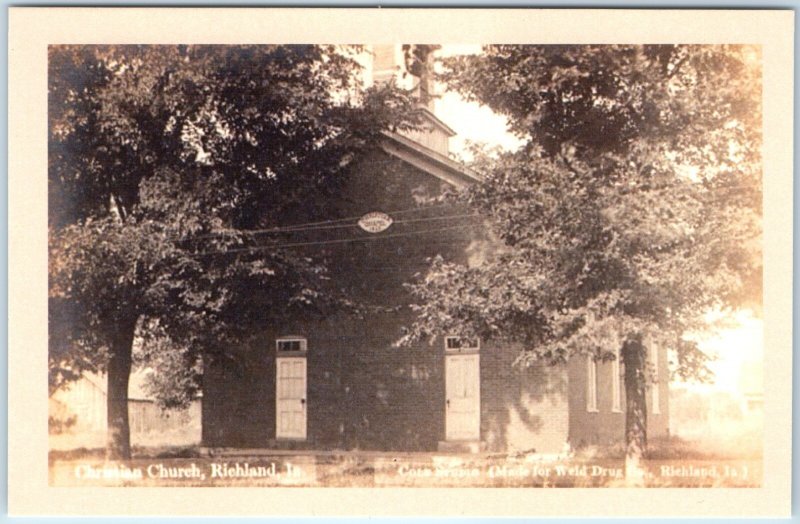 c1990s Richland, IA RPPC Repro c1910s Church Building Trees Historic A393