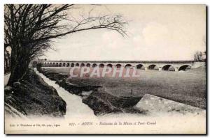 Old Postcard Agen Creek Mass and canal bridge