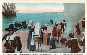 VINTAGE POSTCARD THE PILGRIMS FIRST WASHING DAY NOVEMBER 23 1620 AT PROVINCETOWN