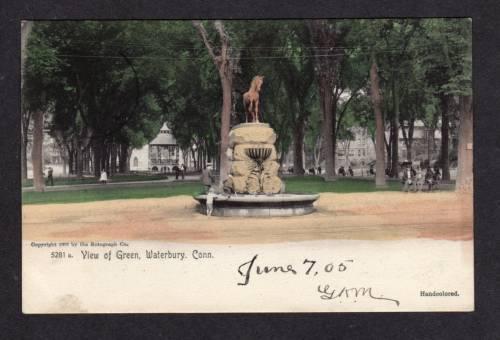 CT View Statue Green WATERBURY CONN CONNECTICUT 1905 PC