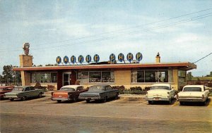 SAUZER'S WAFFLE SHOP Schererville, IN Roadside Diner 1950s Cars 1960s Postcard