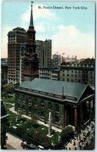 c1910s New York City St Paul Chapel Litho Photo Postcard Penn Station Cancel A34