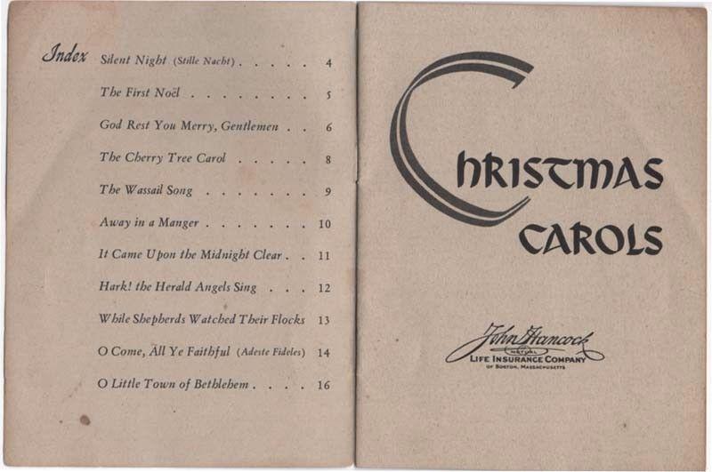 Vintage Advertising Booklet, CHRISTMAS CAROLS, John Hanco...