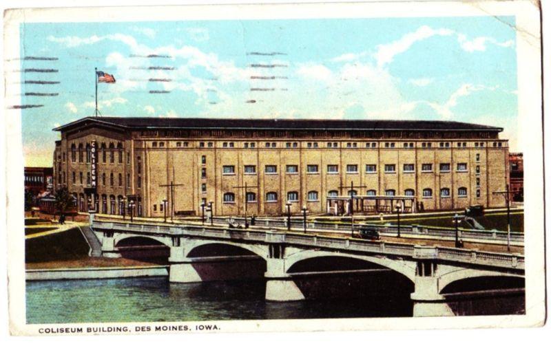 1909 DES MOINES Iowa Ia Postcard COLISEUM Trolley