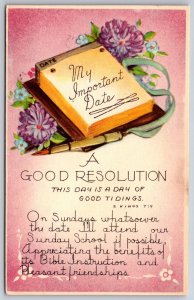 Greetings~Notepad Purple Flowers Good Resolution Sunday School~Vintage Postcard