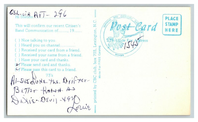 Postcard QSL Radio Card From Centre AL Alabama KHF-6664 