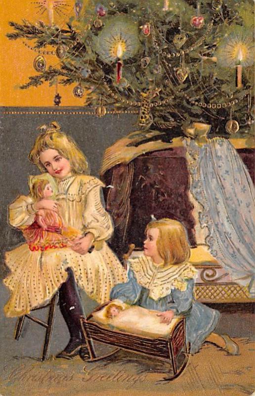 Christmas Post Card Old Vintage Antique Xmas Postcard Girl with Doll 1903