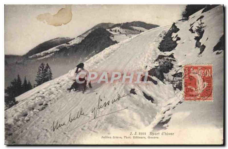 Old Postcard of Sports & # 39hiver Ski Female luge