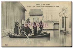 Old Postcard Paris Crue of the Seine Rue Félicien David Demenagement boat