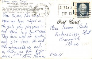Canandaigua NY LeTourneau Christian Camp Postcard used 1972