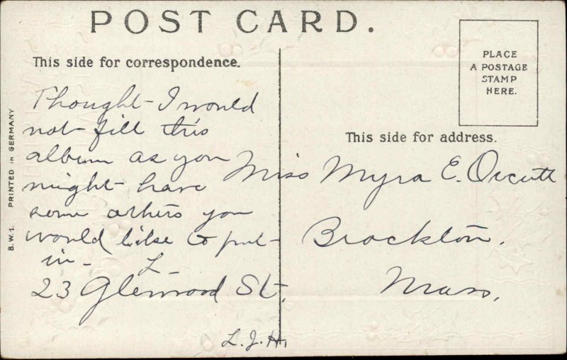 Christmas Nativity Scene Holly Gilt Embossed c1900s-20s Postcard