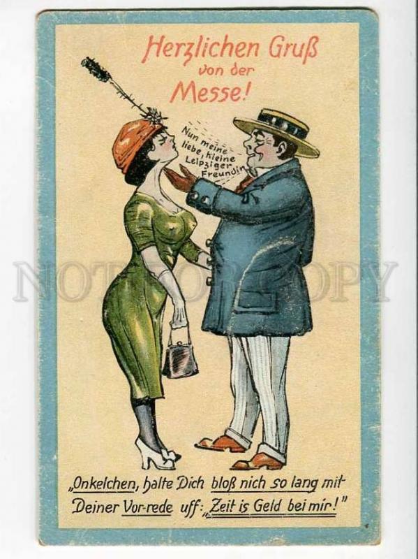 270600 ART NOUVEAU Greeting GRUSS from FAIR Leipzig COMIC old