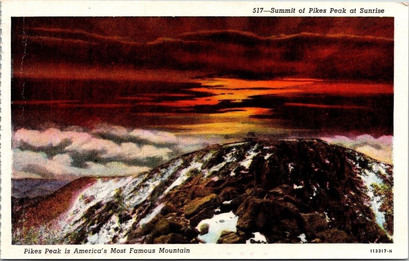 Summit Pikes Peak Sunrise Americas Famous Mountain WB Postcard UNP VTG Sanborn 