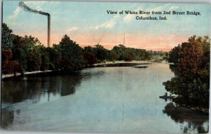 White River from 2nd Street Bridge, Columbus IN Vintage Postcard W33