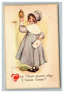 Vintage 1918 Gibson Valentines Postcard Cute Girl Knocks on Door with Love Note