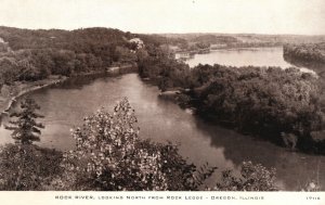 Oregon Illinois IL, 1920's Rock River North from Rock Ledge Vintage Postcard