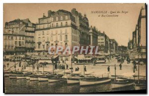 Old Postcard Marseille Quai des Belges and Rue Cannebiere Trams Ferries