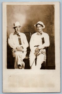 c1910's Two Boys Studio Seattle Worlds Fair Pennant RPPC Photo Antique Postcard