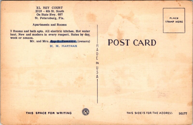 Linen Postcard El Rey Court 2318 4th St South in St. Petersburg, Florida