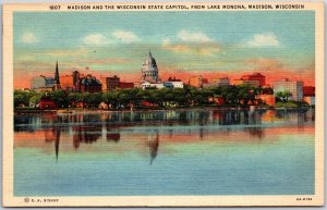 Madison Wisconsin WI, State Capitol Building From Lake Monona, Vintage Postcard