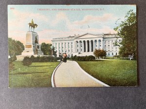 Treasury & Sherman Statue Washington DC Litho Postcard H2164082734