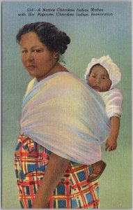 Native Cherokee Indian Mother with Papoose Linen Postcard NC H82