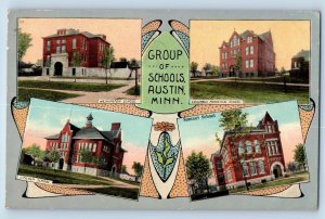 Austin Minnesota Postcard Group Schools Exterior Building c1913 Vintage Antique