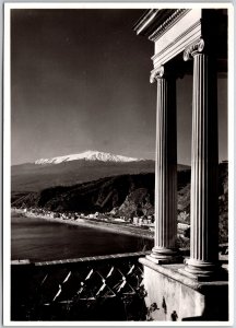 Taormina La Rada e l'Etna Italy Overlooking Mountains Real Photo RPPC Postcard