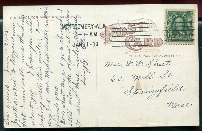 White House of the Confederacy Montgomery Alabama al postmarked 1909 postcard