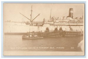 c1920 Arab Stevedores Coaling Merchant Ship Algiers Algeria  RPPC Photo Postcard 