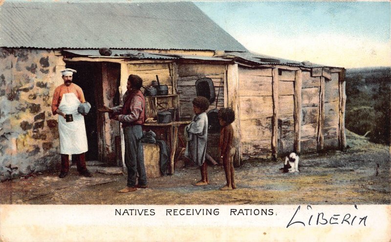 B668 Liberia Natives Receiving Rations Children Ethnic vintage postcard