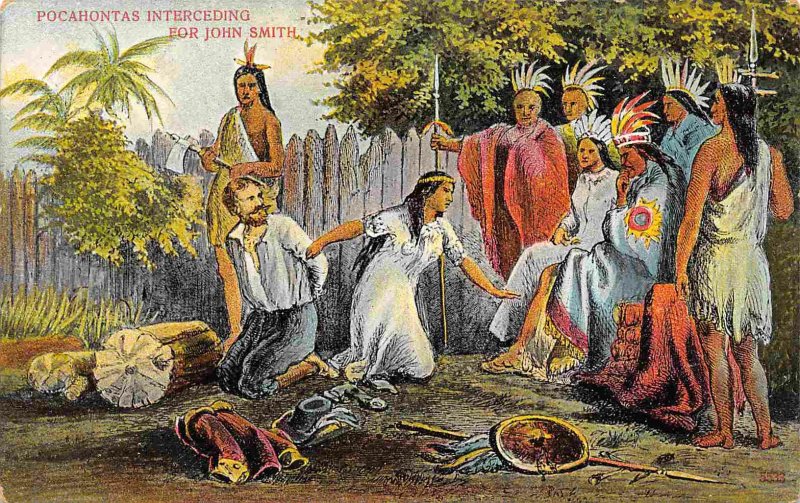 Pocahontas Interceding for John Smith Native American Indian 1910c postcard