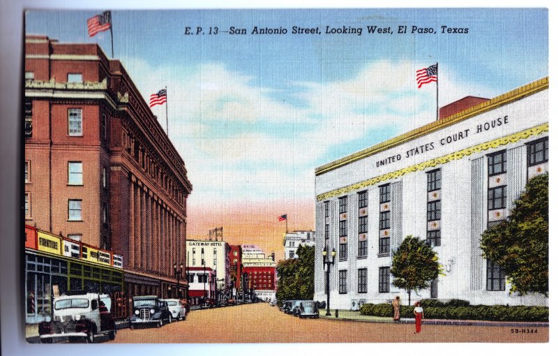 P1258 vintage unused postcard san antonio st. el paso texas old cars street view