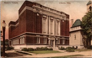 Hand Colored Postcard Masonic Temple in Urbana, Ohio
