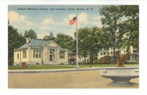 NH - Center Harbor. Nichols Memorial Library & Fountain ca 1947
