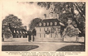 Vintage Postcard 1920's Reconstructed Governor's Palace Williamsburg VA Virginia