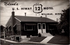 Real Photo Postcard Noland's U.S. Hiway 12 Motel in Willmar, Minnesota