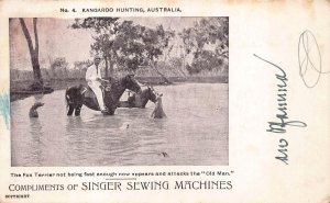 KANGAROO HUNTING AUSTRALIA HORSES SINGER SEWING MACHINES AD POSTCARD (c.1905)