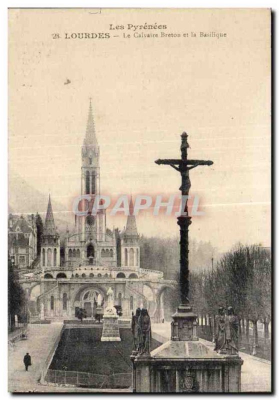 Old Postcard The Pyrenees Lourdes Breton Calvary and the Basilica