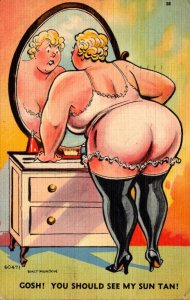 Humour Fat Woman Looking In Mirror Gosh! You Should See My Sun Tan 1941