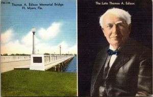 Fort Myers, FL - Thomas A. Edison Portrait by Cora Burghard - VINTAGE POSTCARD