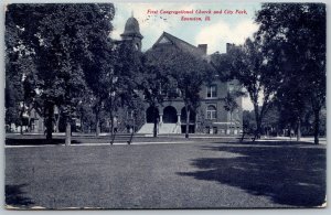 Vtg Evanston Illinois IL First Congregational Church & City Park 1908 Postcard