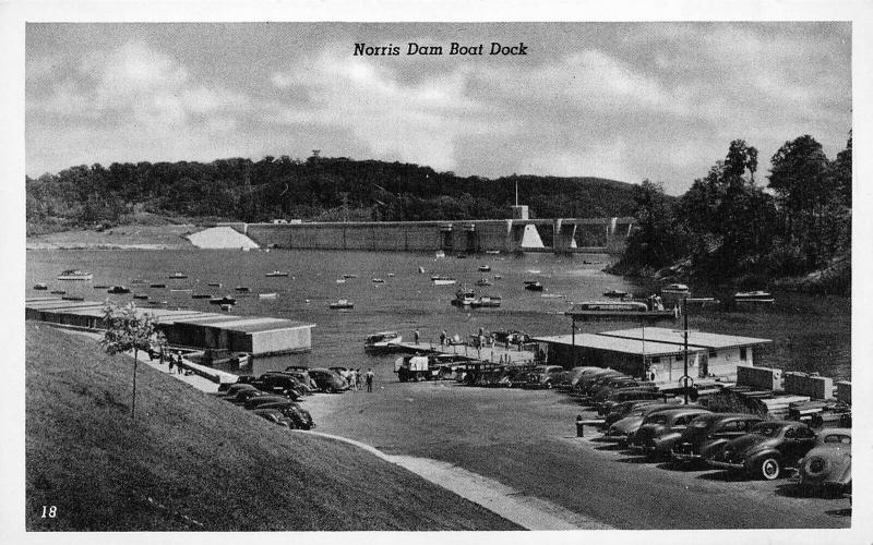 Norris Dam Boat Dock Tennessee 1940s Postcard 