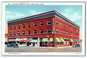 c1940's New Rogerson Hotel & Restaurant Classic Car Twin Falls Idaho ID Postcard